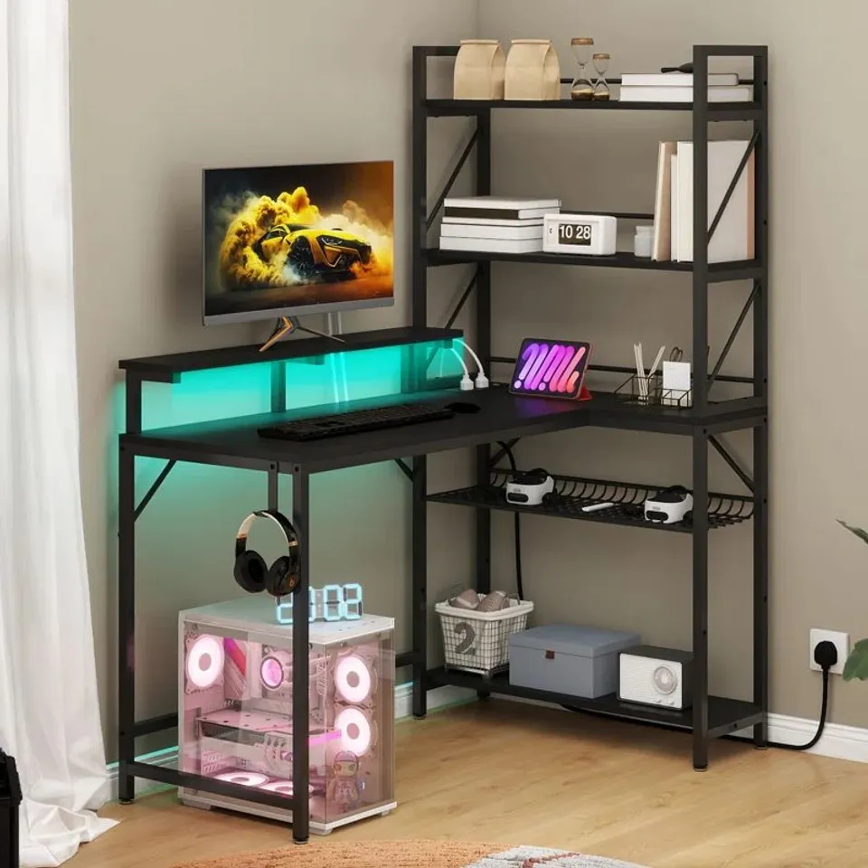 BOXED METRO LANE REVERSIBLE COMPUTER DESK WITH 148cm H STORAGE SHELVES (1 BOX)