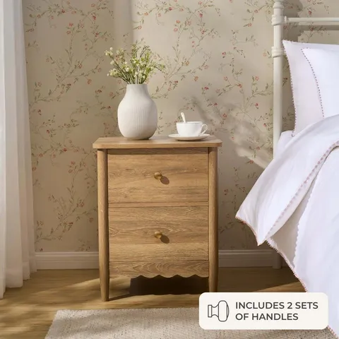 BOXED DUSK BETTY 2 DRAWER BEDSIDE TABLE - LIGHT WOOD (1 BOX)