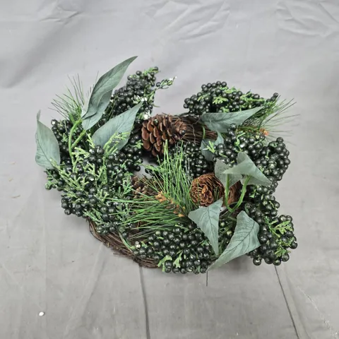 GREEN BERRIES AND PINECONES HURRICANE CHRISTMAS TABLE CENTRE