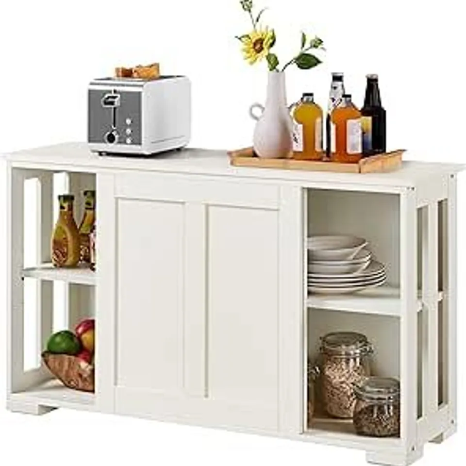 BOXED YAHEETECH SIDEBOARD BUFFET 106.7X33X63CM, ANTIQUE WHITE | DOUBLE SLIDING DOORS, ADJUSTABLE INNER SHELF, STACKABLE FREESTANDING STRUCTURE