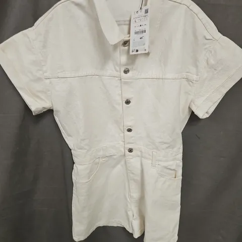 ZARA DENIM ROMPER IN IVORY SHIMMER SIZE L