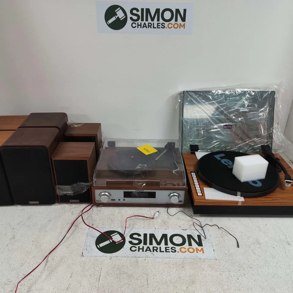 PALLET CONTAINING APPROXIMATELY 15 ASSORTED LENCO AUDIO ITEMS TO INCLUDE VARIOUS MODEL TURNTABLES AND SPEAKERS