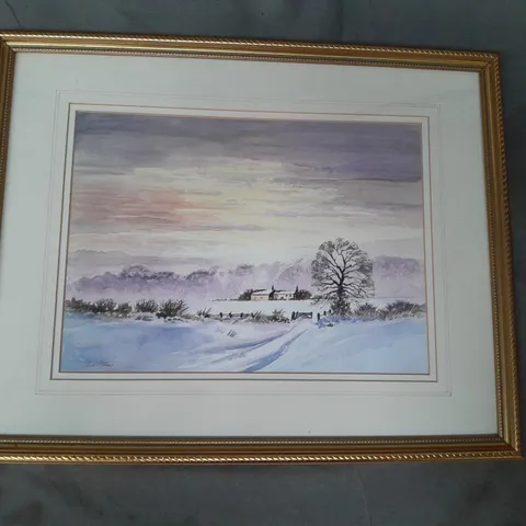 SIGNED AND FRAMED RURAL SNOWY LANDSCAPE ART PRINT - COLLECTION ONLY