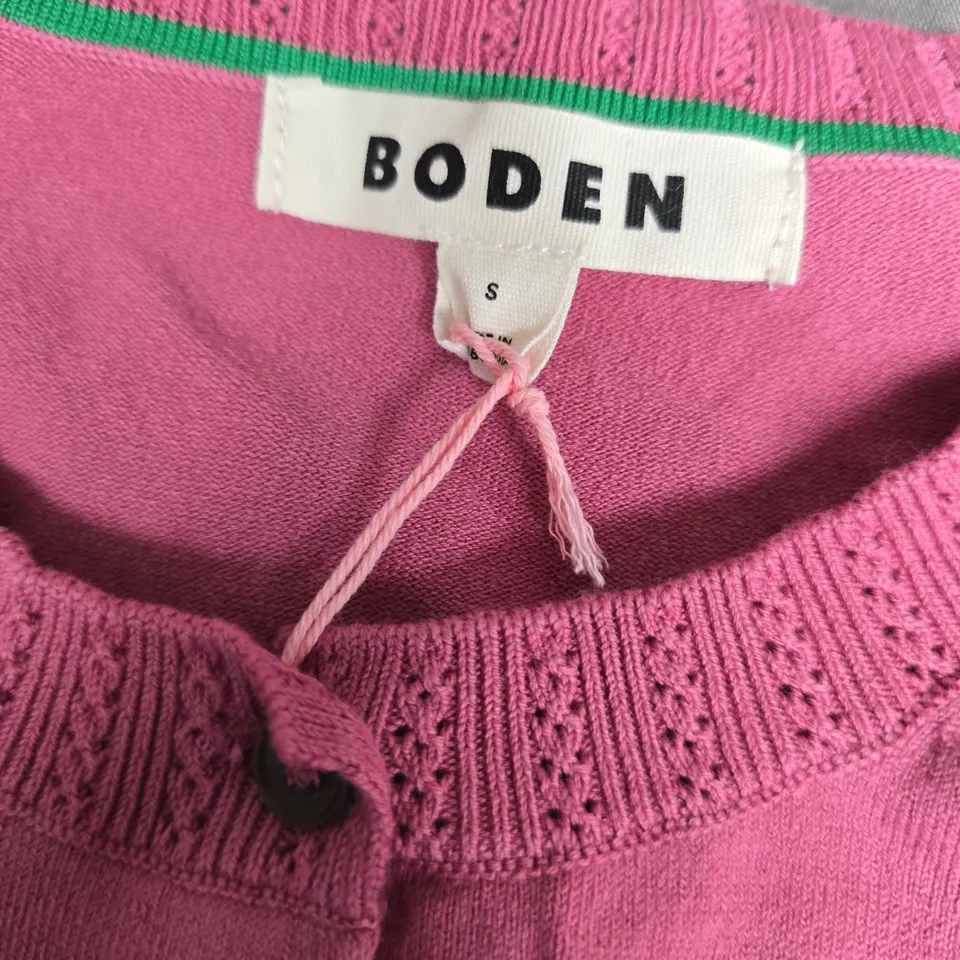 BODEN EMILIA COTTON CREW CARDIGAN IN DUSTY PINK - SMALL