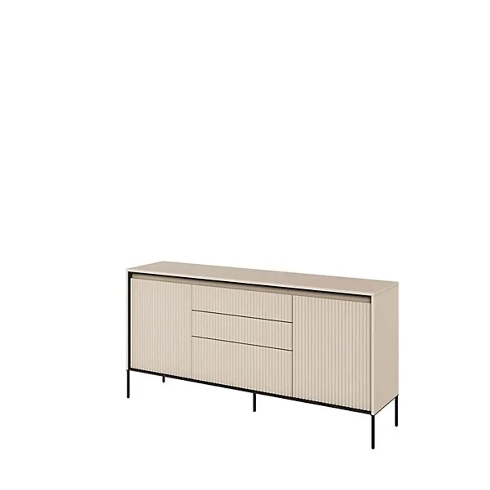 BOXED XONOX.HOME SIDEBOARD CABINET MELAMINE BODY SAND BEIGE MATT MDF DEEP DRAWN APPROX. 80 X 100 X 35 CM (2 BOXES)