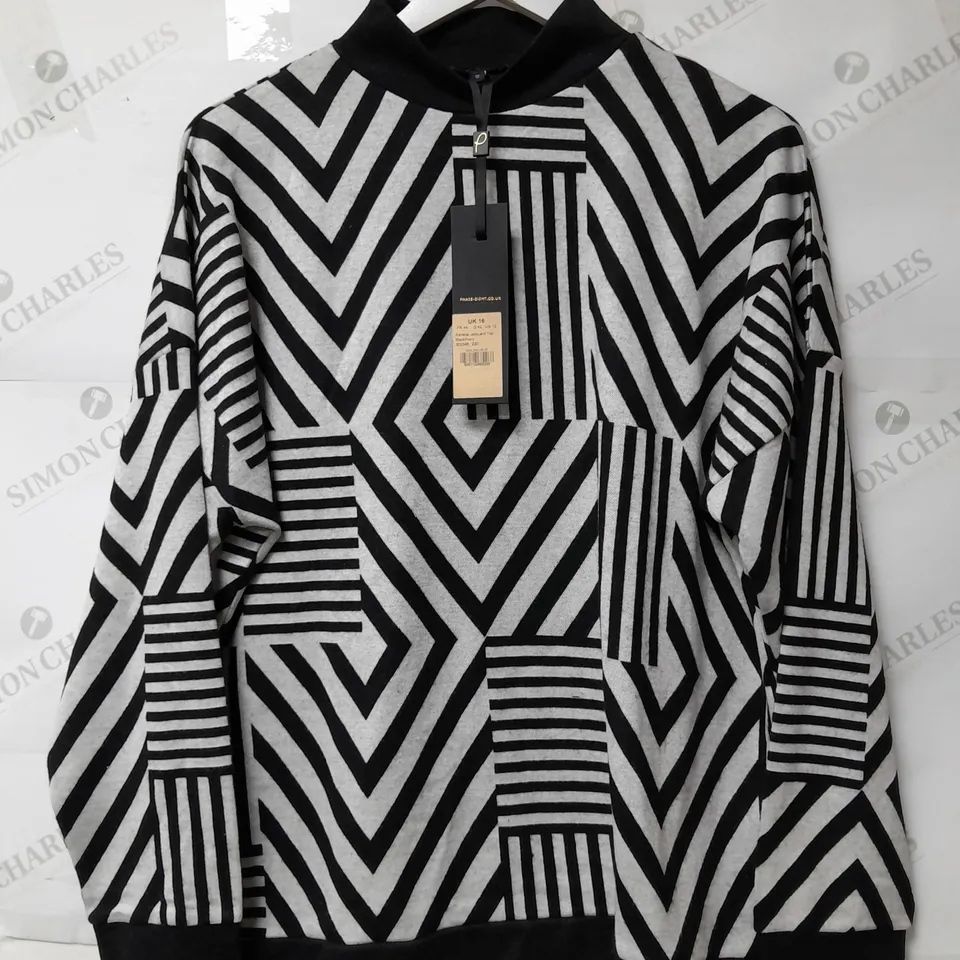 PHASE EIGHT LADIES JACQUARD TOP BLACK AND GREY SIZE 16