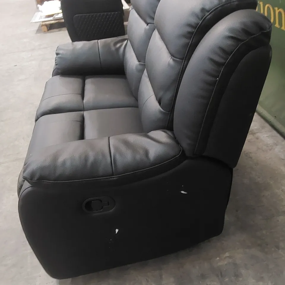 DESIGNER 2 SEATER MANUAL RECLINER LEATHER UPHOLSTERED SOFA - BLACK