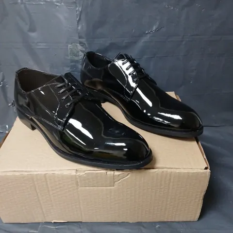 RIVER ISLAND DERBY SHOES - BLACK PATENT - SIZE 9