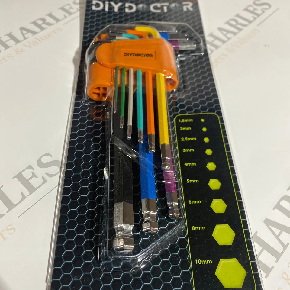 BOXED DIY DOCTOR 9 PIECE COLOUR CODED HEX AND BALL-END KEY SET 