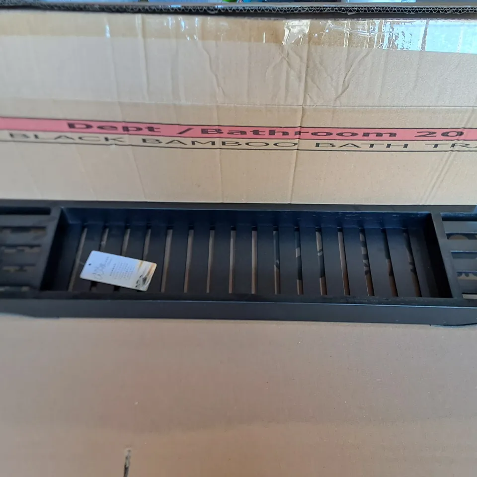 LOT OF 4 BAMBOO BATH TRAYS IN BLACK