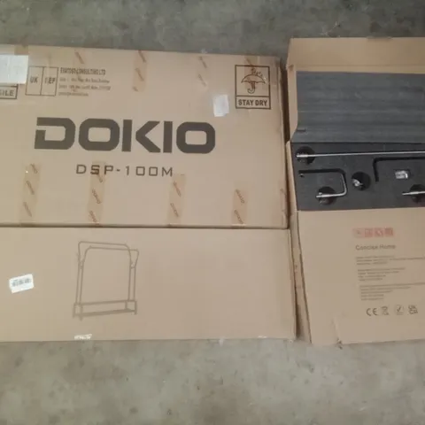 PALLET OF ASSORTED ITEMS INCLUDING CLOTHES RACK, ASSORTED TOWEL RAILS, DOKIO SOLAR PANEL, 4 STEP LADDER, CAMPING CHAIR