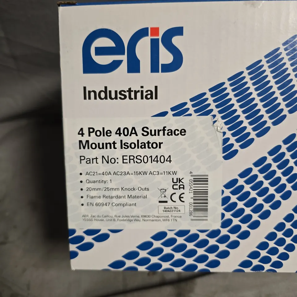 ERIS INDUSTRIAL 4-POLE 40A SURFACE MOUNT ISOLATOR – ERS01404 (IP65)