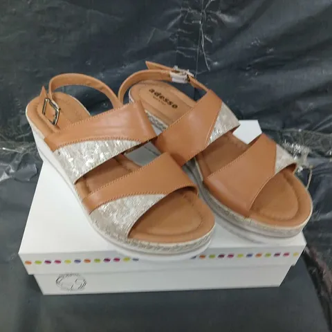 BOXED PAIR OF ADESSO GABBY BLOCK PRINT WEDGE SANDAL - UK SIZE 7
