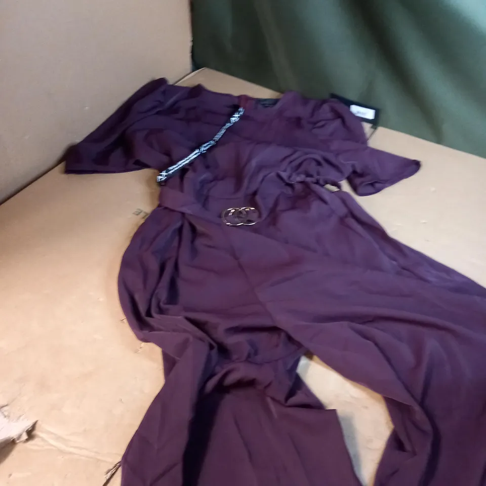 AX PARIS PLUM JUMPSUIT WITH BELT DETAIL - SIZE 16