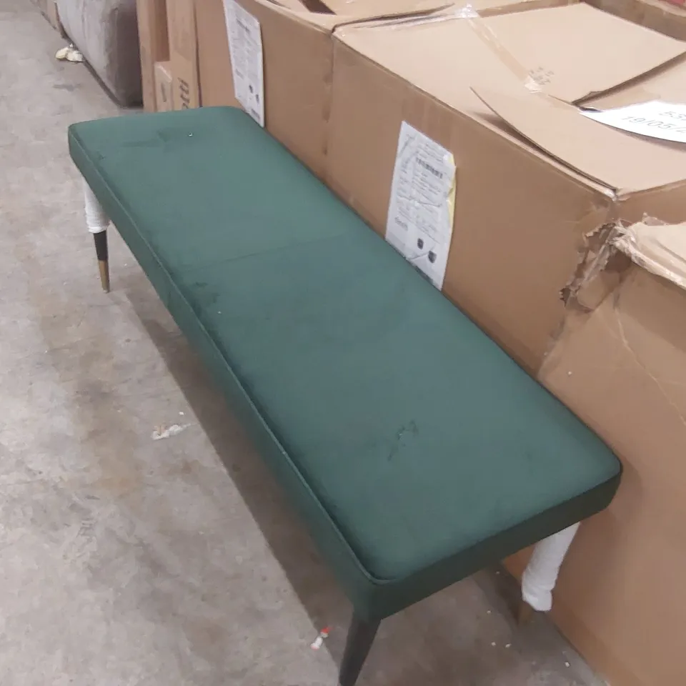 BOXED DANETTI CLOVER DARK GREEN PLUSH VELVET, BLACK WOOD WITH BRASS CAPS BENCH