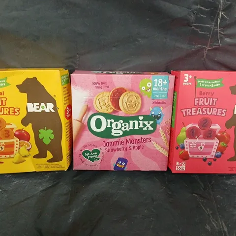 APPROXIMATELY 5 ASSORTED FOOD &DRINK ITEMS TO INCLUDE - ORGANIX JAMMIE MONSTERS, BERRY FRUIT TREASURES AND TROPICAL FRUIT TREASURES  - COLLECTION ONLY 