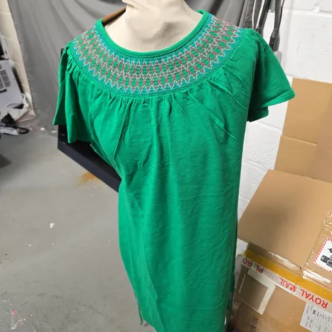 BODEN GREEN SMOCKED-NECK DRESS, UK 14R (US 10R) – WOMEN'S