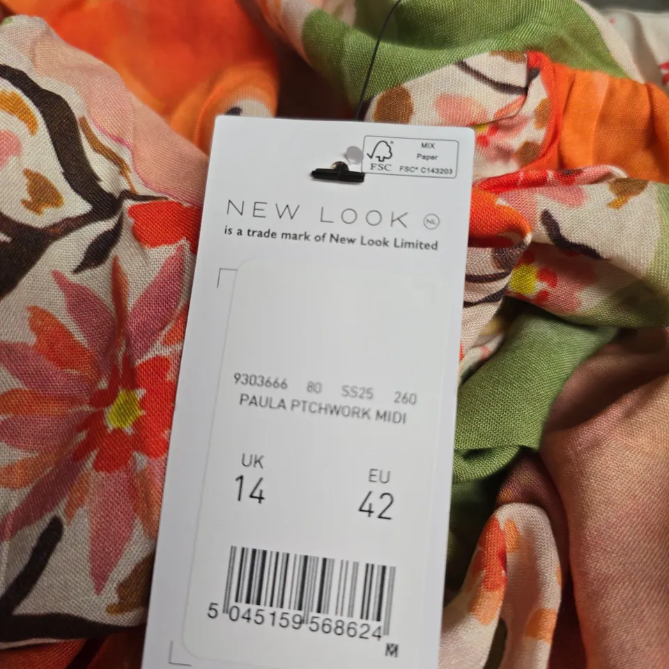 NEW LOOK PAULA PATCHWORK MIDI DRESS – WOMEN'S, UK SIZE 14