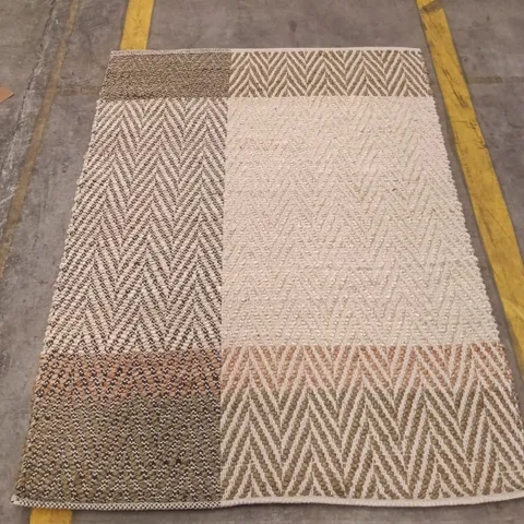 GEOMETRIC CHEVRON RUG – BEIGE AND BROWN, WOVEN FLOOR RUG APPROXIMATELY 168 CM X 120 CM