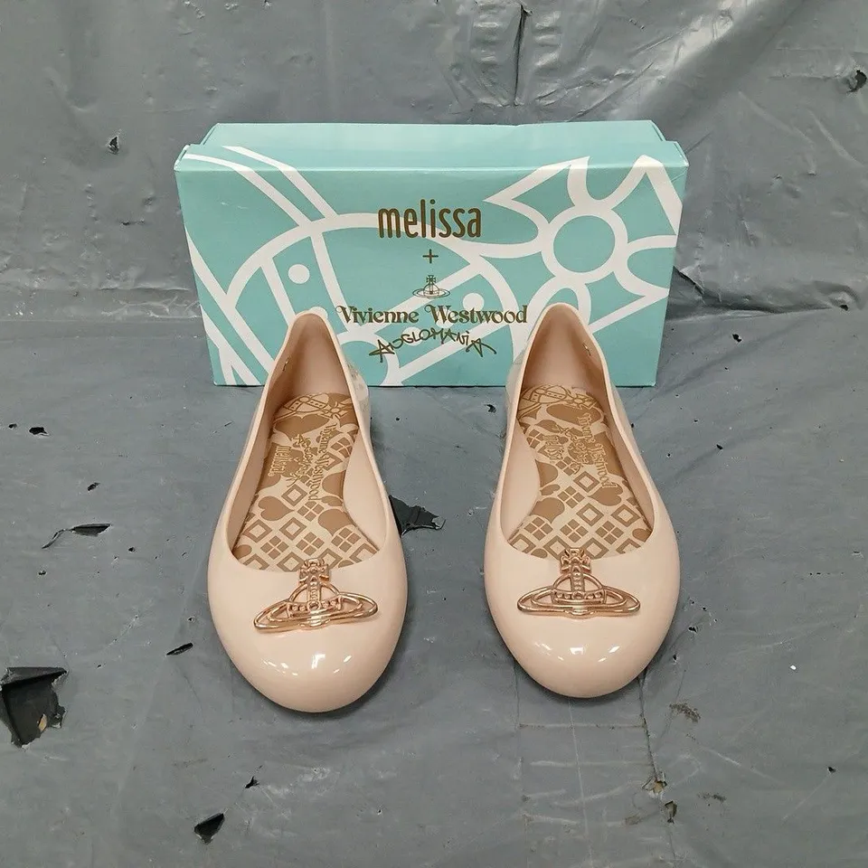 BOXED PAIR OF MELISSA + VIVIENNE WESTWOOD SPACE LOVE BLUSH CUT OUT ORB SIZE 38 