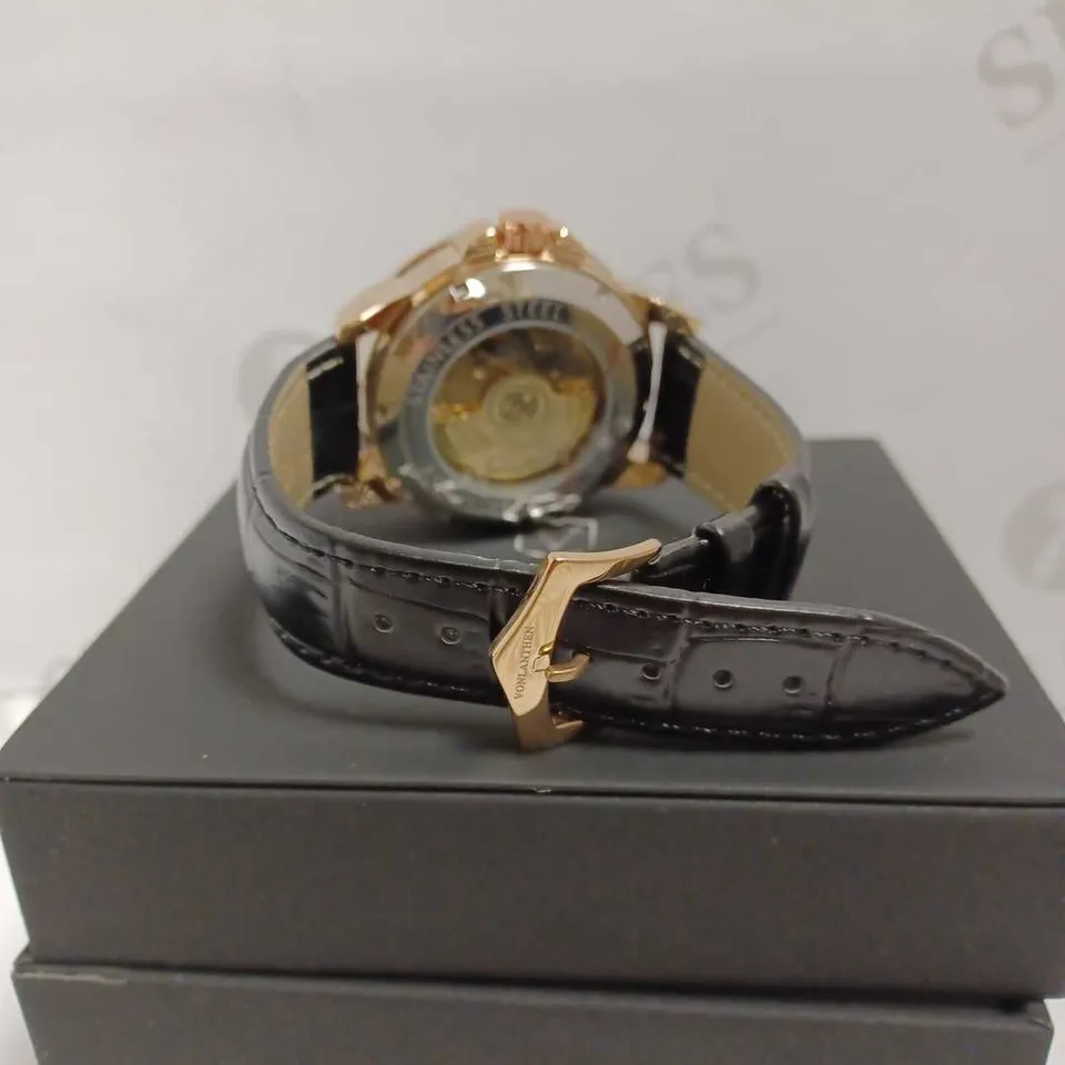 VONLANTHEN TRIPLE DIAL BLACK LEATHER STRAP WATCH