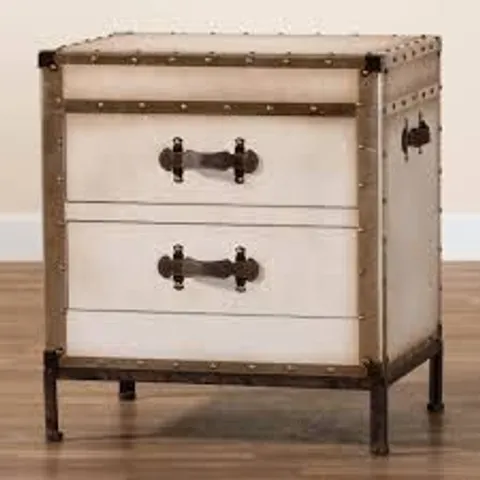 BRAND NEW BOXED HOMESDIRECT365 AGED EFFECT CREAM RETRO INDUSTRIAL BEDSIDE CABINET