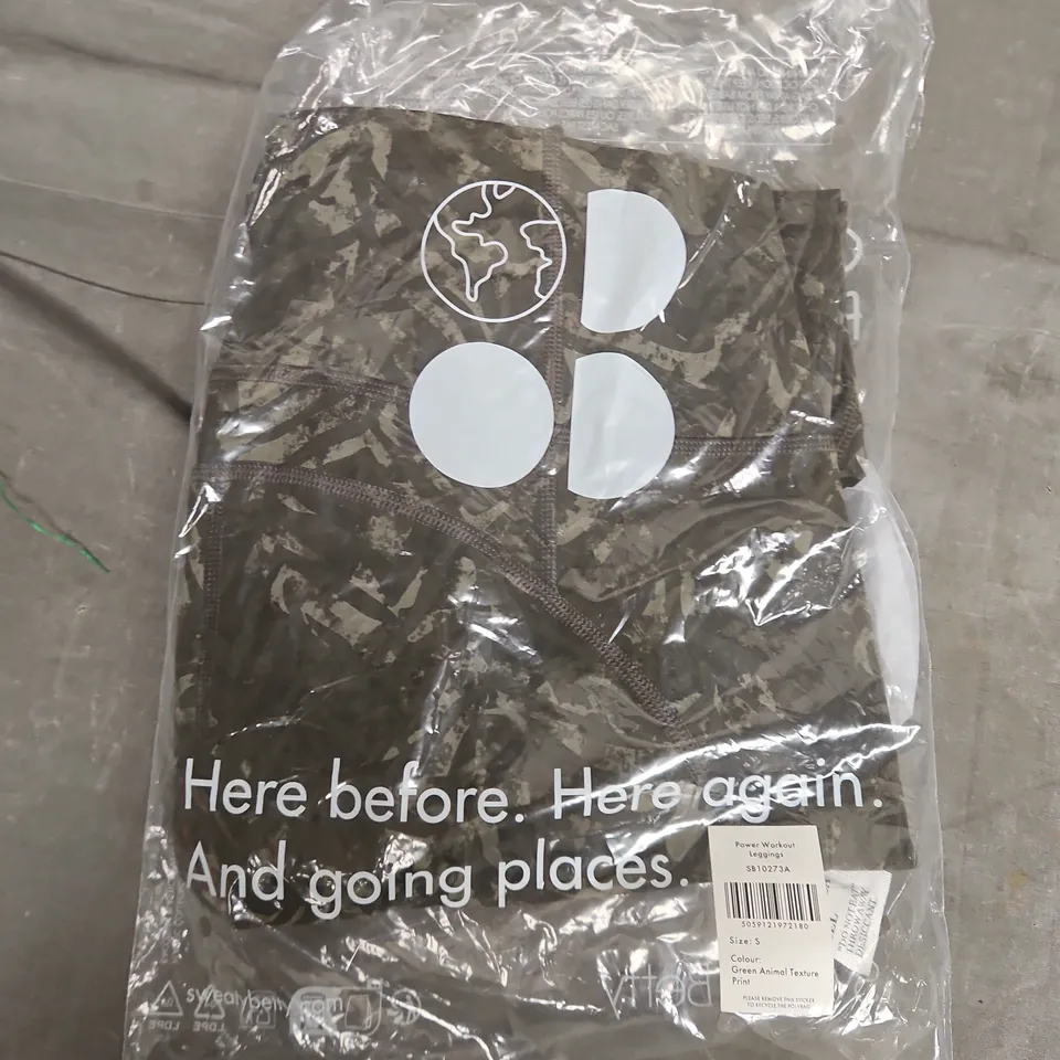 BAGGED SWEATY BETTY POWER WORKOUT LEGGINGS IN GREEN ANIMAL TEXTURE PRINT - SMALL