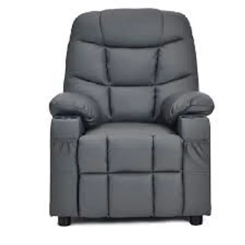 BOXED COSTWAY KIDS YOUTH RECLINER CHAIR PU LEATHER W/CUP HOLDERS & SIDE POCKETS GREY