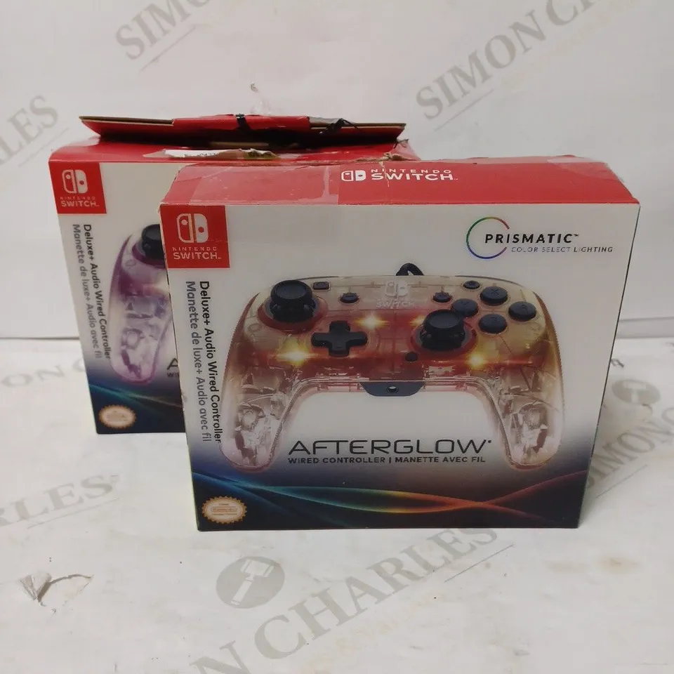 LOT OF 2 NINTENDO SWITCH AFTERGLOW DELUXE PRISMATIC CLEAR WIRED CONTROLLERS