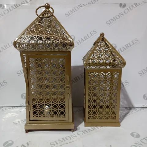 BOXED ALISON CORK SET OF INDOOR/OUTDOOR FRETWORK METAL LANTERNS GOLD