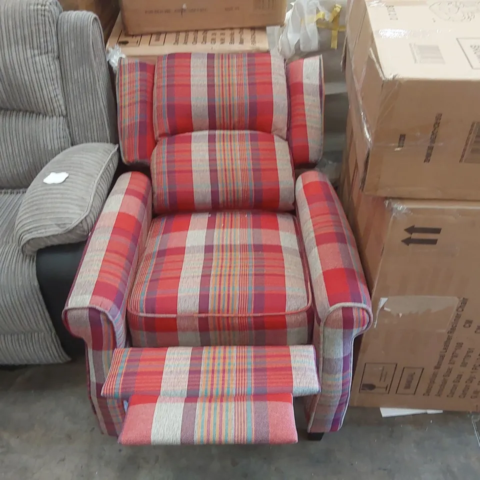 DESIGNER FABRIC UPHOLSTERED PUSH BACK RECLINING ARMCHAIR 