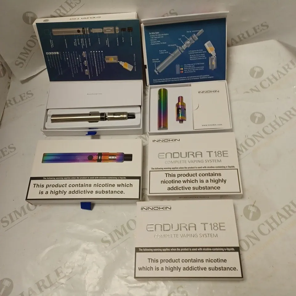 BOXED INNOKIN ENDURA T18 VAPE KITS X2 PLUS BOXED INNOKIN ENDURA T18E X3. WITH ACCESSORIES
