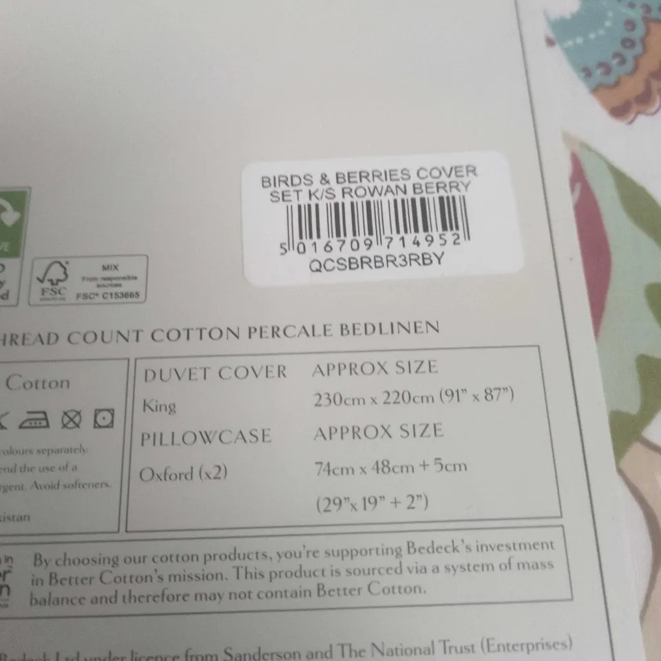 SANDERSON X NATIONAL TRUST BIRDS & BERRIES DUVET COVER SET – KING SIZE
