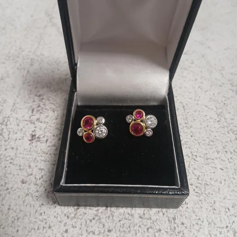 DIAMONIQUE 1.5CT RUBY BUBBLE STUD EARRINGS STERLING SILVER 