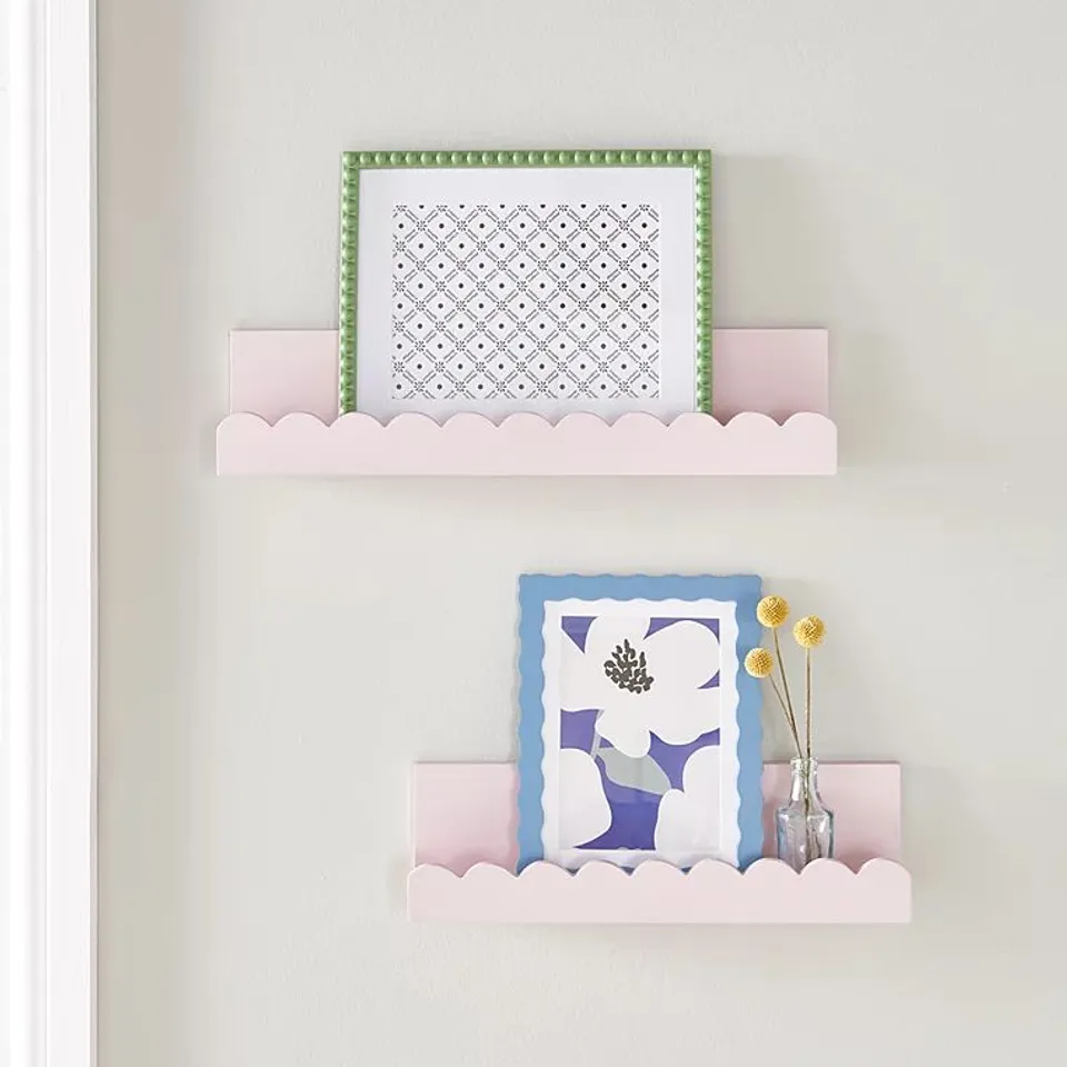 BOXED LIGHT PINK SCALLOPED WALL SHELF - SET OF 2