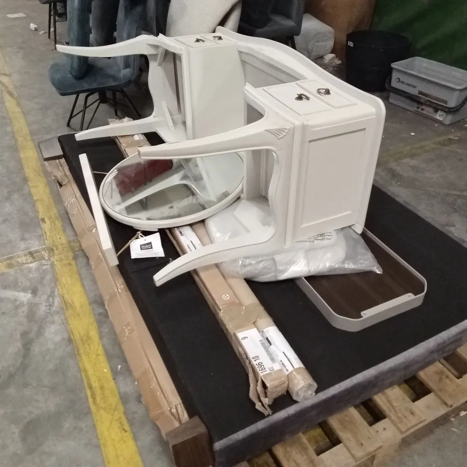 PALLET OF ASSORTED DESIGNER FURNITURE AND FURNITURE PARTS AND PIECES