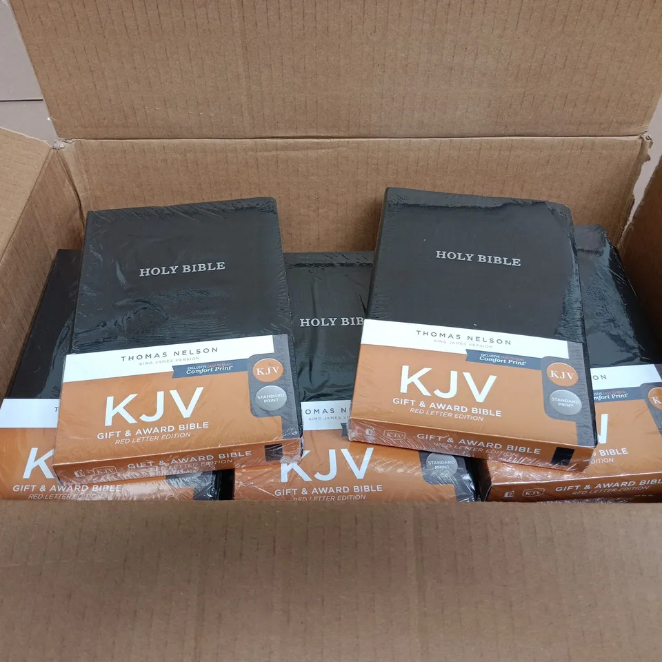 BOX OF APPROXIMATELY 12 HOLY BIBLE THOMAS NELSON KING JAMES VERSION GIFT AND AWARD BIBLE EDITION