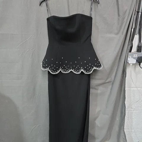 CLUB L LONDON ROBIN BLACK EMBELLISHED STRAPLESS CORSET MAXI DRESS – UK 8