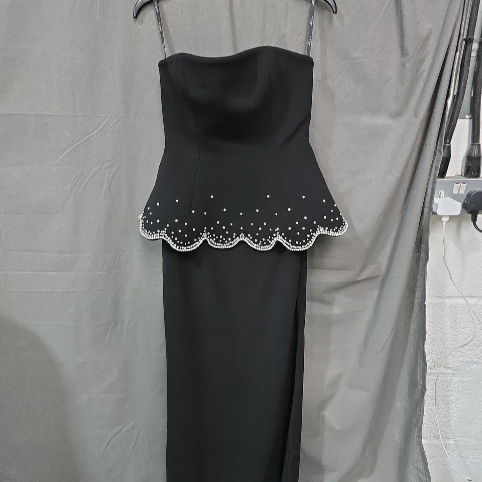 CLUB L LONDON ROBIN BLACK EMBELLISHED STRAPLESS CORSET MAXI DRESS – UK 8