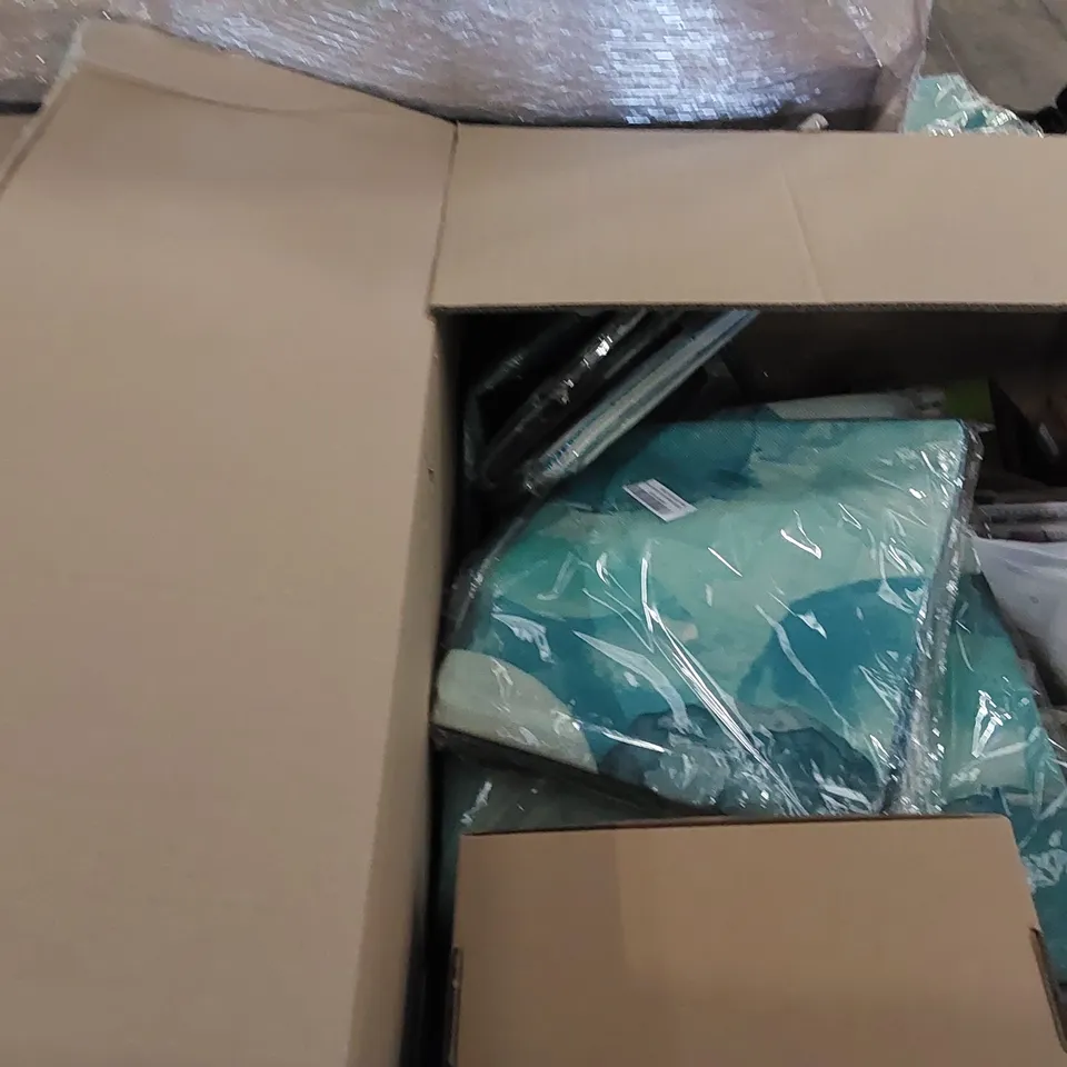 PALLET OF ASSORTED ITEMS INCLUDING: CLOTHING, FLEECE BLANKET, PAINT BRUSHES, LEGO, SHOWER HEAD, TABLE MAT, PHONE CASE, NIGHTLIGHT