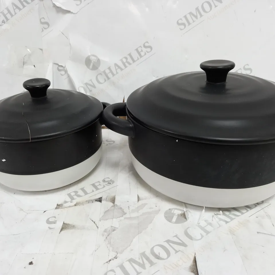 BUNDLEBERRY BY AMANDA HOLDEN PORCELAIN MEDIUM AND SMALL CASSEROLE DISH SET - BLACK & WHITE