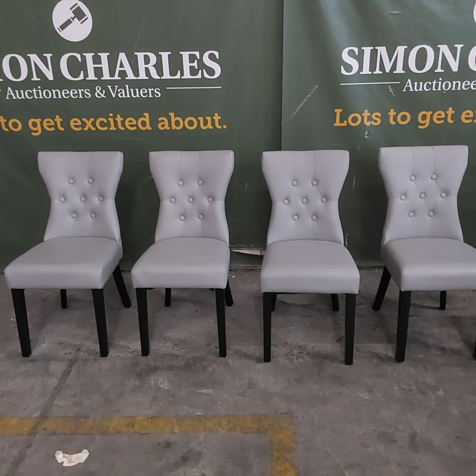 SET OF 4 KENSINGTON LIGHT GREY BUTTON BACK DINING CHAIRS WITH BLACK LEGS 