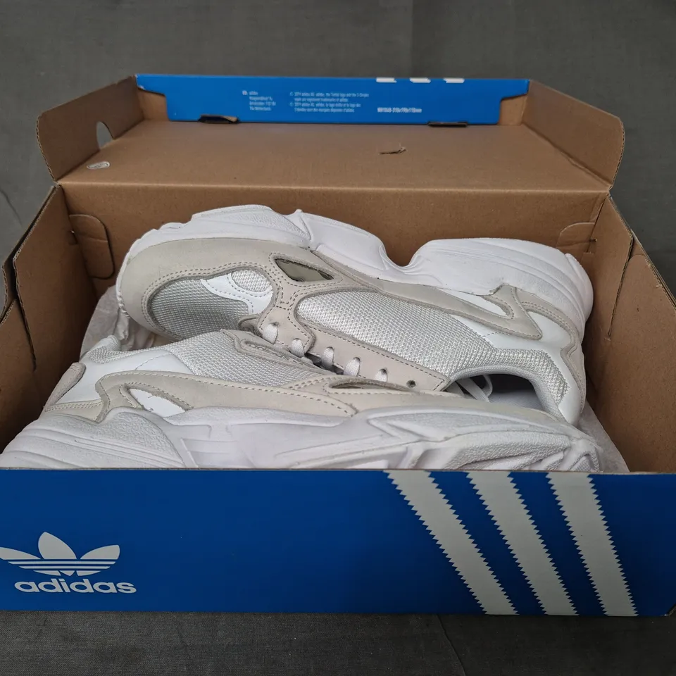 BOXED PAIR OF ADIDAS FALCON WOMEN'S SHOES IN WHITE/OFF WHITE UK SIZE 5.5