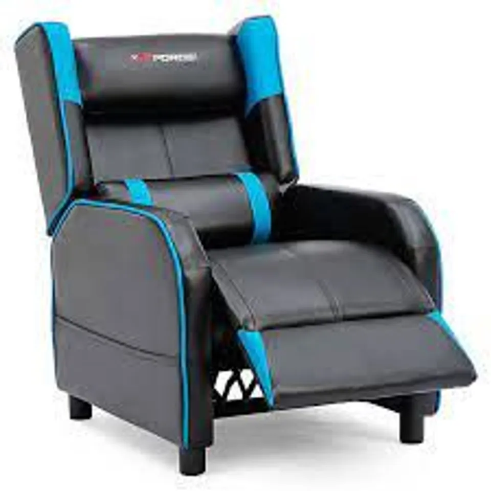 BOXED DESIGNER BLUE FAUX LEATHER PUSHBACK RECLINER CHAIR (1 BOX)