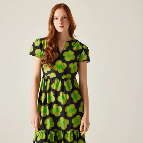 BRAND NEW REGATTA ORLA KIELY TIERED MIDI DRESS IN SPINNING FLOWER NAVY - UK 20