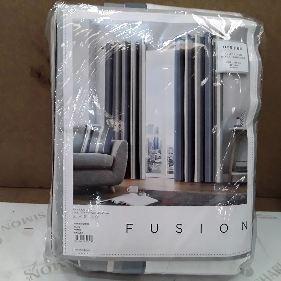 BRAND NEW FUSION FULLY LINED CURTAINS- 228CM X 228CM (BLUE)