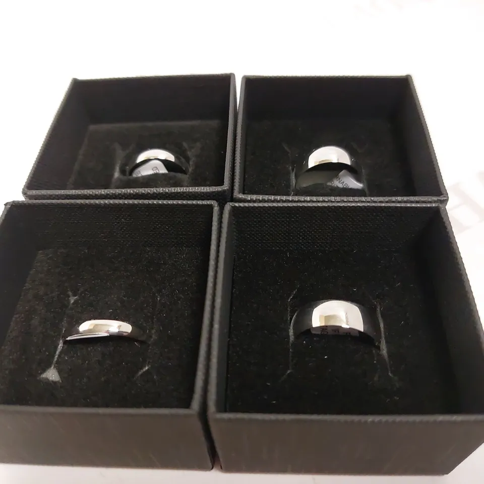 4 ASSORTED PERSONALISED 9CT WHITE GOLD WEDDING BANDS