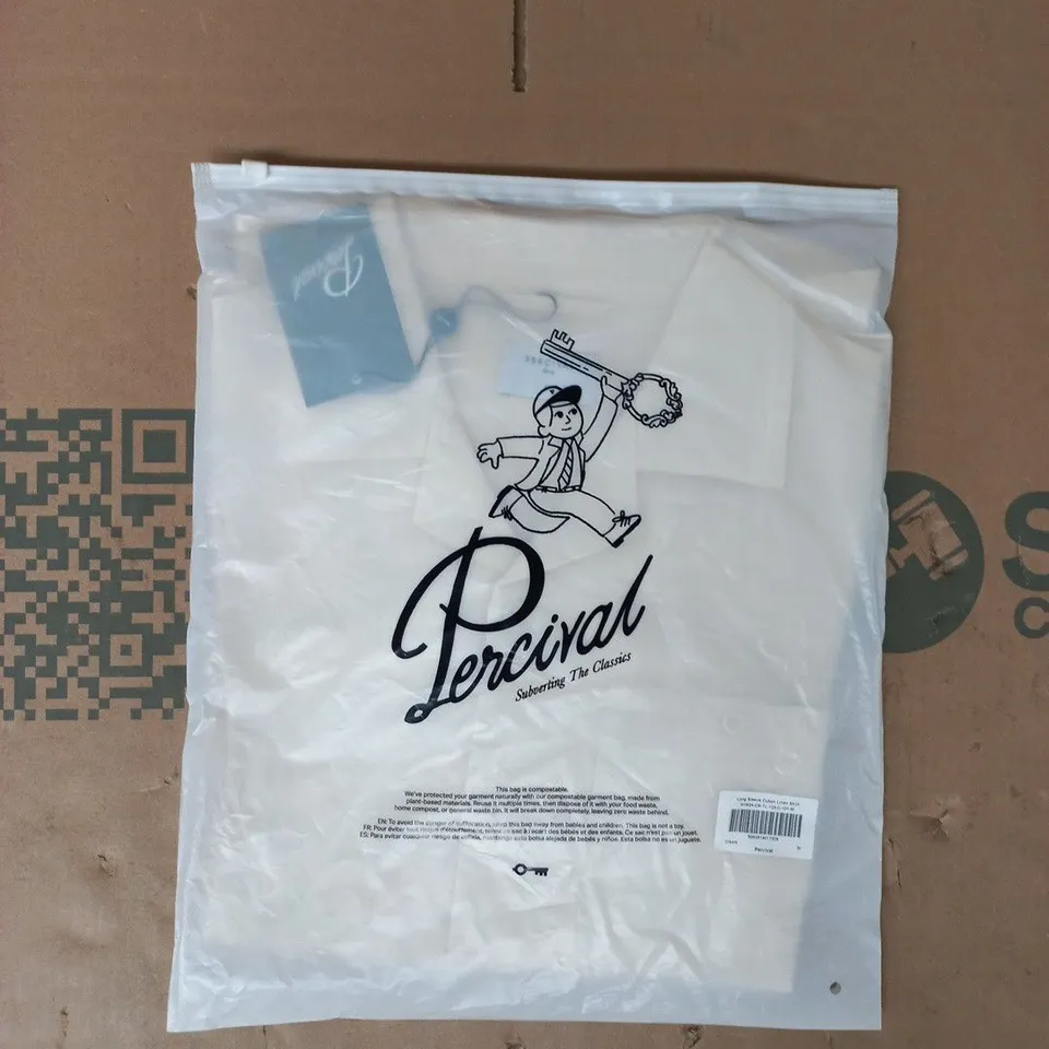 BAGGED PERCIVAL LONG SLEEVE CUBAN LINEN SHIRT IN CREAM SIZE MEDIUM