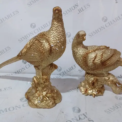 BOXED ALISON CORK SET OF 2 RESIN PEACOCKS - GOLD