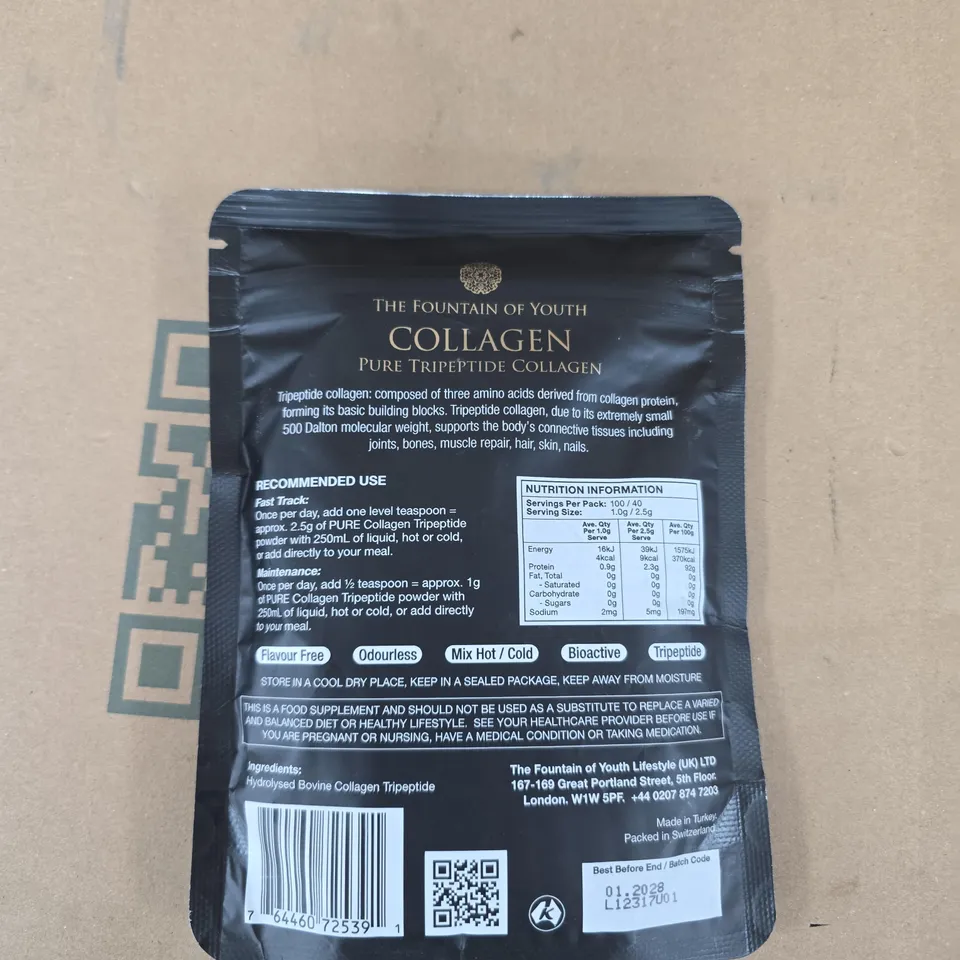 THE FOUNTAIN OF YOUTH COLLAGEN – PURE TRIPEPTIDE COLLAGEN (100 G SACHET)